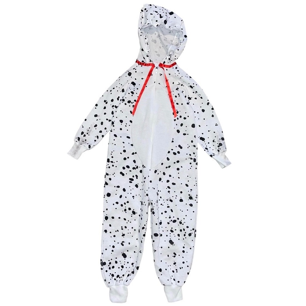 90s Disney 101 Dalmatians Costume Kids Sz 4 White Black Spotted Hooded Jumpsuit